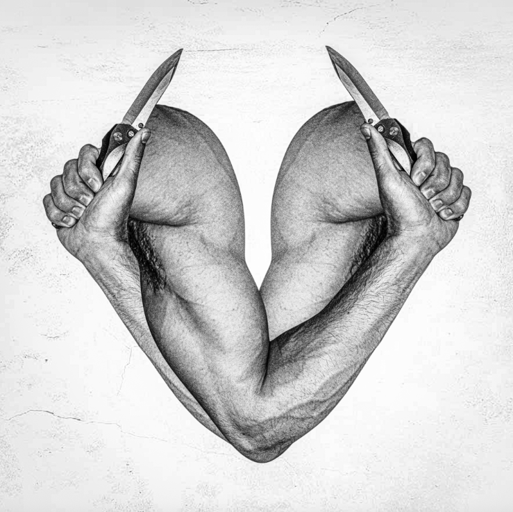 A pair of arms holding knivesAI-generated content may be incorrect.